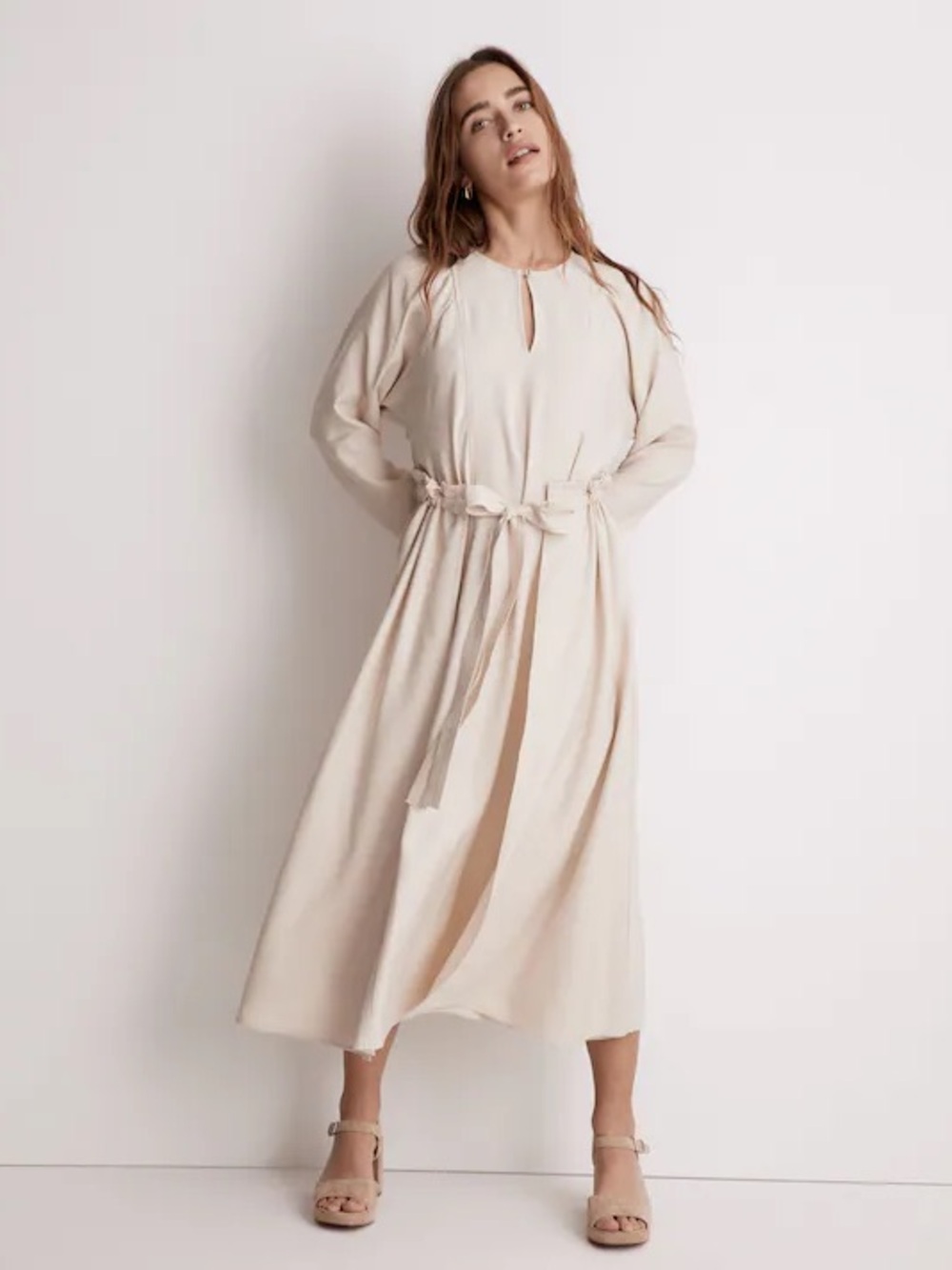 Madewell Cream Wrap Tie Dress Cottagecore Romantic Boho Indie Long Sleeve XL